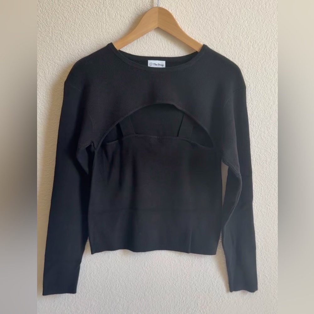 The Drop Black Cutout Layered Sweater Bustier Style Knit Top Size L
